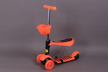 Тротинетка със седалка и светещи гуми оранжев