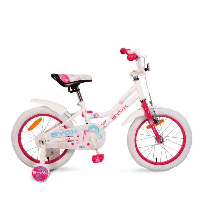 Детски велосипед BYOX със спомагателни колела 16" White Princess