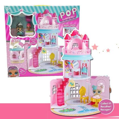 Сгъваем замък за кукли с мебели и фигурки LOL 5585