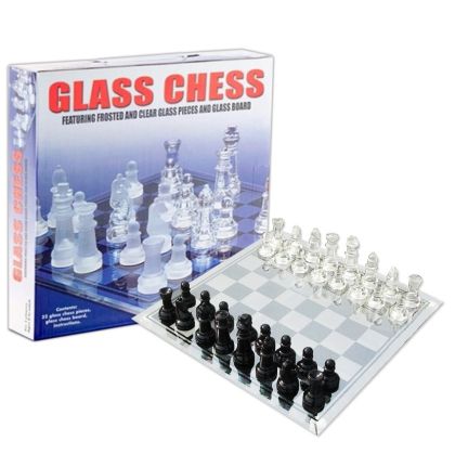 Луксозен Стъклен шах игра с прозрачно стъкло 35 x 35 cm 