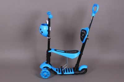 Тротинетка със седалка и светещи гуми с родителски контрол 5 в 1 синя
