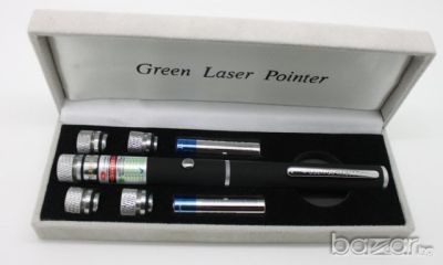 Зелен лазер 100mW С 5 ДИСКОТЕЧНИ ПРИСТАВКИ
