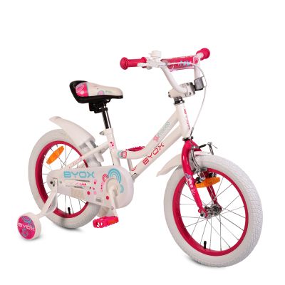 Детски велосипед BYOX със спомагателни колела 16" White Princess