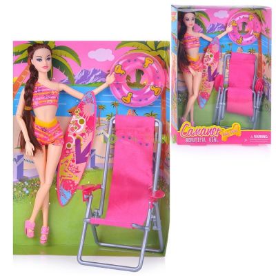 Кукла със сърф и стол за плаж