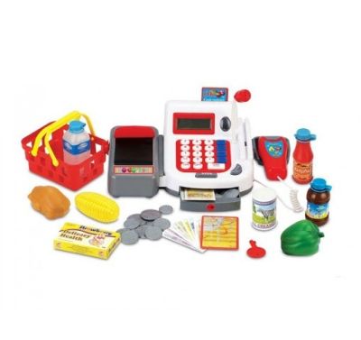 Детски касов апарат с четец,лента и кошница с продукти