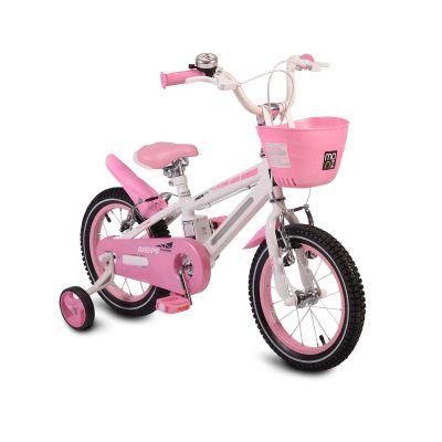 Детски велосипед със спомагателни колела 14" със светеща рамка - 1490 розов