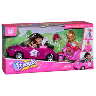 Комплект кукли с автомобил и мотоциклет