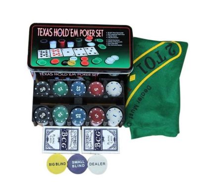 Комплект за Покер в метална кутия с 200 жетона,карти и килимче