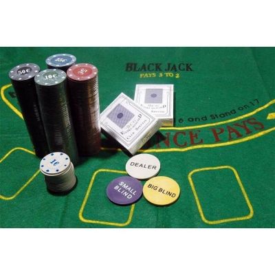 Комплект за Покер в метална кутия с 200 жетона,карти и килимче