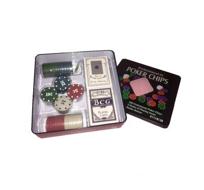 Комплект за Покер в метална кутия с 100 жетона и карти 