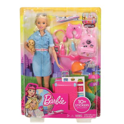 Кукла Barbie Барби на път с куфар и аксесоари FWV25 