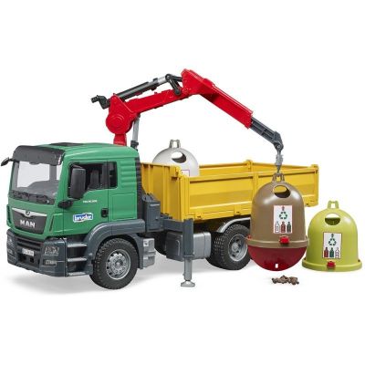 Камион MAN TGS с кран и 3 контейнера за рециклиране BRUDER 03753