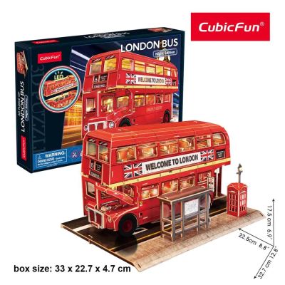 3D Пъзел London Bus Night Edition с LED светлини CubicFun L538h