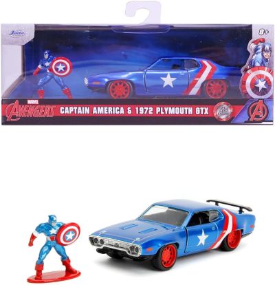 Метален автомобил Plymouth GTX wit Captain America Marvel Comics Jada Toys 253223024 - 1/32 