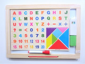Дървена дъска за писане и рисуване с цифри и букви средна