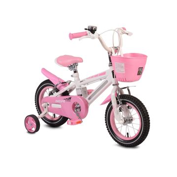 Детски велосипед със спомагателни колела 12&quot; със светеща рамка - 1290 розов