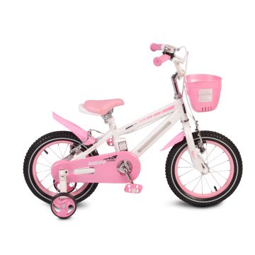 Детски велосипед със спомагателни колела 14&quot; със светеща рамка - 1490 розов