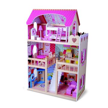 Дървена къща за кукли с обзавеждане Emily Moni Toys  