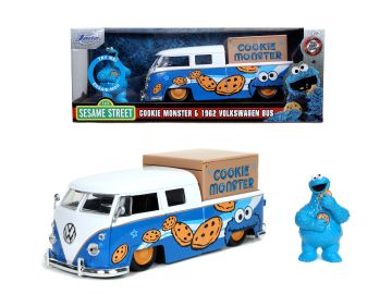 Метален автомобил Sesame Street Cookie Monster 1963 VW Bus Pick up 1:24 Jada 253255030