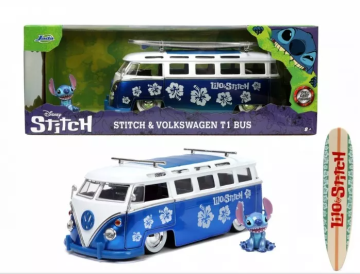 Метален Бус Disney Lilo &amp; Stitch Volkswagen T1 Bus Van &amp; Stitch с фигурка Jada Toys 1/24 - 253075000
