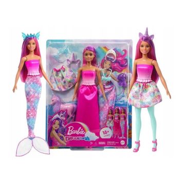 Кукла Барби Dreamtopia 3в1 принцеса с костюми на фея и на русалка Barbie HLC28 