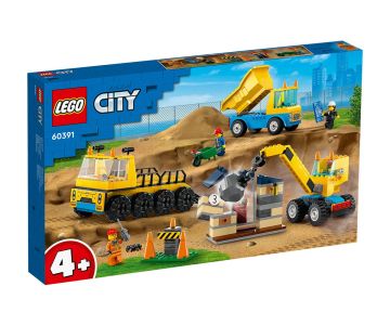 Конструктор LEGO Great Vehicles 60391 - Строителни камиони и кран с разбиваща топка