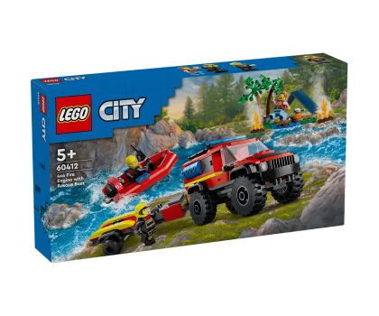 Конструктор LEGO City Fire 60412 Пожарникарски камион 4x4 със спасителна лодка