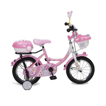 Детски велосипед със спомагателни гуми 14"розово 1445