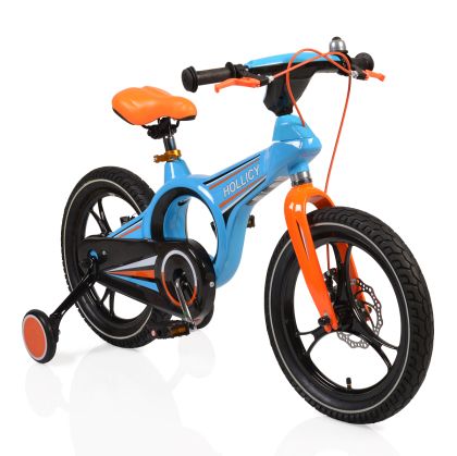  Детски велосипед с помощни колела    Детски магнезиев велосипед Moni 14" Предни и засни дискови спирачки  1 година гаранция Тегло 9 кг