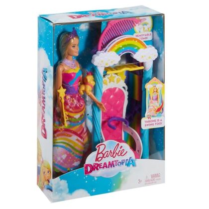 BARBIE Кукла принцеса с трон DREAMTOPIA RAINBOW COVE 