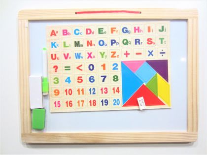 Дървена дъска за писане и рисуване с цифри и букви голяма
