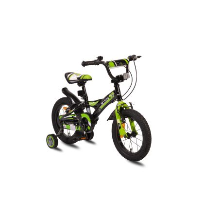 Детски велосипед с помощни колела 14'' Rapid черен/зелен