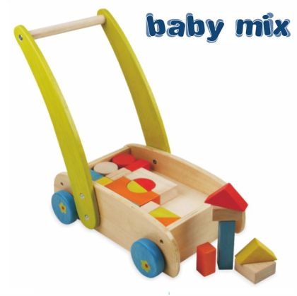 BabyMix дървена количка проходилка с кубчета