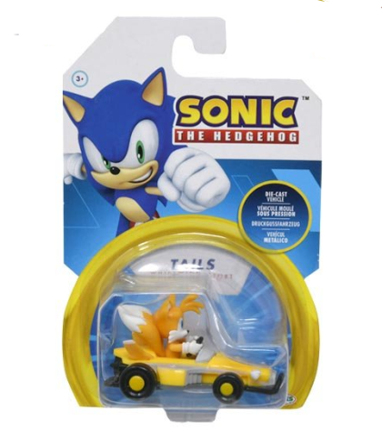 Метална количка с фигурка Sonic the Hedgehog 1:64, жълт