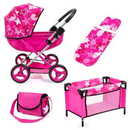 Количка за кукли COSY SET с кошара и чанта Розова BAYER 12749AB