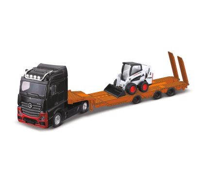 Метален камион Mercedes Benz Actros с ремарке и Bobcat Bburago 1/43 