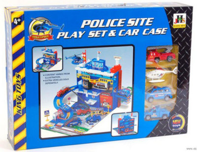 Детски полицейски участък гараж с 4 колички