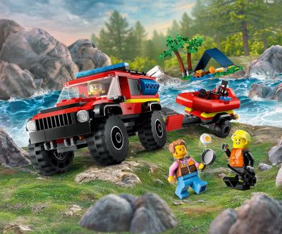 Конструктор LEGO City Fire 60412 Пожарникарски камион 4x4 със спасителна лодка