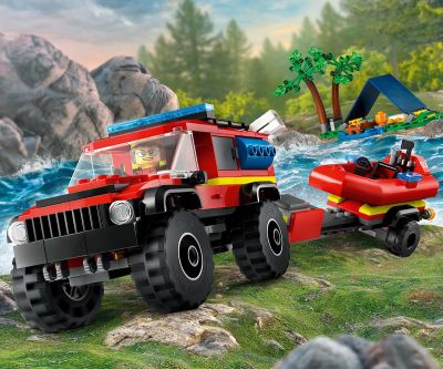 Конструктор LEGO City Fire 60412 Пожарникарски камион 4x4 със спасителна лодка
