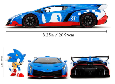 Метален автомобил Lamborghini Veneno с фигурка Sonic The Hedgehog 1:24 Jada 253255082