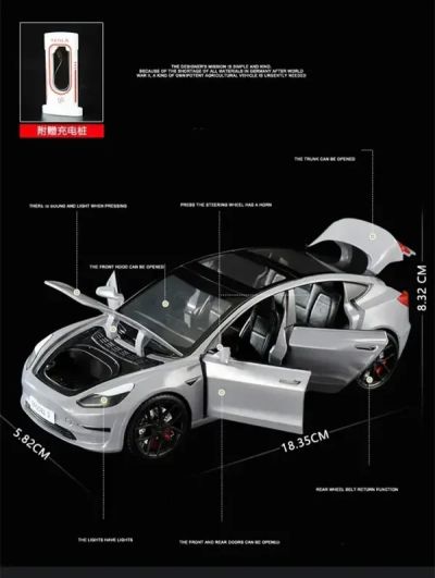 Метален автомобил Tesla Model 3 със звук и светлини 1/24 черен