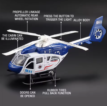 Метален Вертолет Хеликоптер с звук и светлина