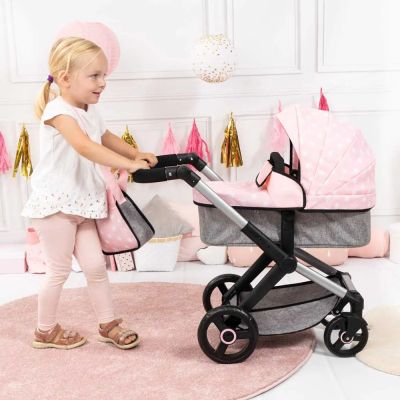 Количка за кукли XEO с чанта розово-сива BAYER 17030AA