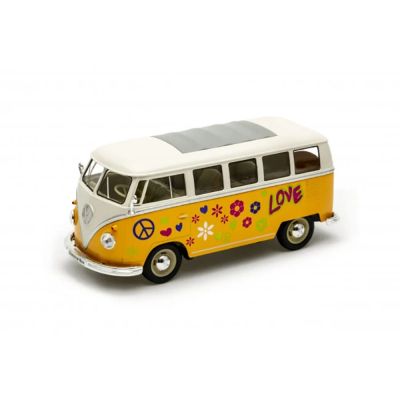 Метална кола Volkswagen Classical Bus T1 1963 жълт Welly 1:34