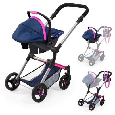 Количка за кукли NEO VARIO трансформираща се с чанта синьо/розова BAYER 18417AA