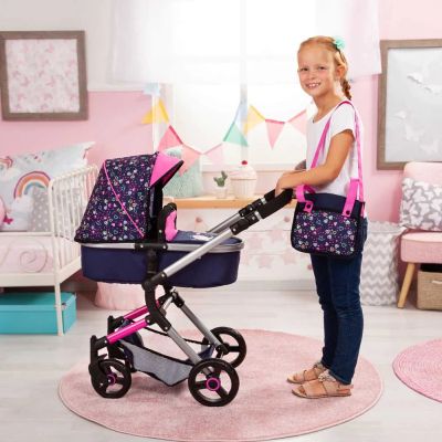 Количка за кукли NEO VARIO трансформираща се с чанта синьо/розова BAYER 18417AA