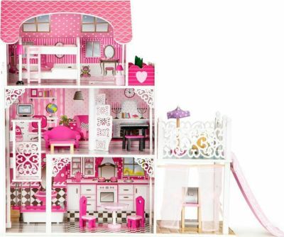 Дървена къща за кукли 3 нива и тераса Виктория Wooden TL49059 