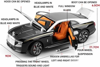 Метален автомобил Rolls Royce Spectre със звук и светлини 1/24 сив