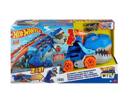 Писта Hot Wheels City 2 в 1 Мега транспортьор с 2 колички или писта T-Rex със звук и светлини Mattel HNG50 