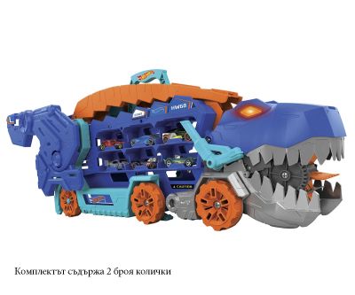 Писта Hot Wheels City 2 в 1 Мега транспортьор с 2 колички или писта T-Rex със звук и светлини Mattel HNG50 